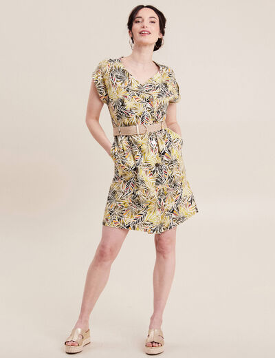 Robe droite ceinturée vert femme