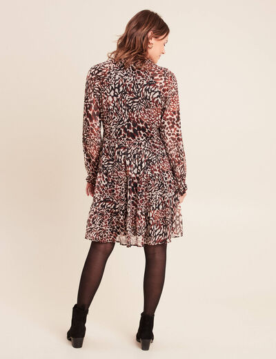 Robe courte &eacute;vas&eacute;e col v manches longues marron femme