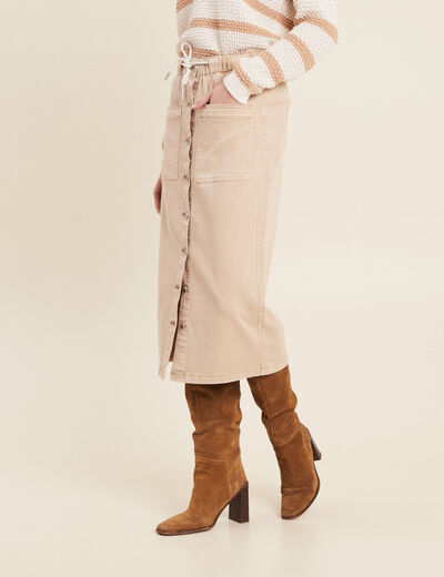 Jupe longue droite en jean denim beige femme