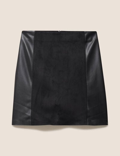 Jupe trap&egrave;ze courte aspect daim noir femme