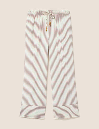 Pantalon large taille haute taupe femme