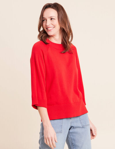 Pull fin col rond manches coudes rouge fluo femme