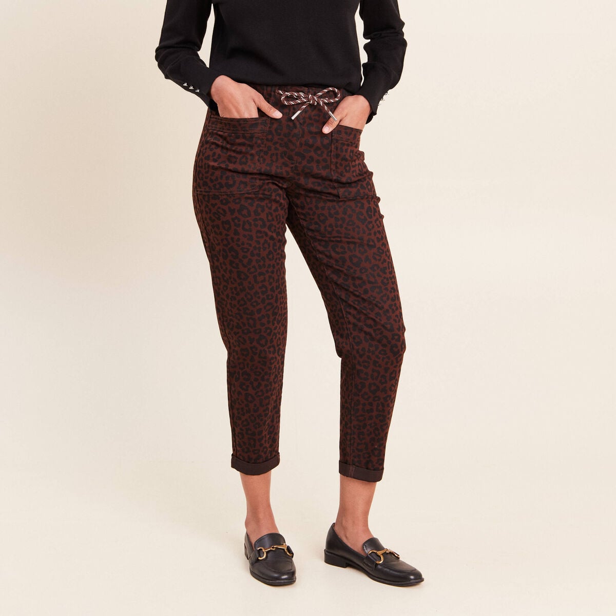 Pantalon coupe mom 7/8&egrave;me marron femme