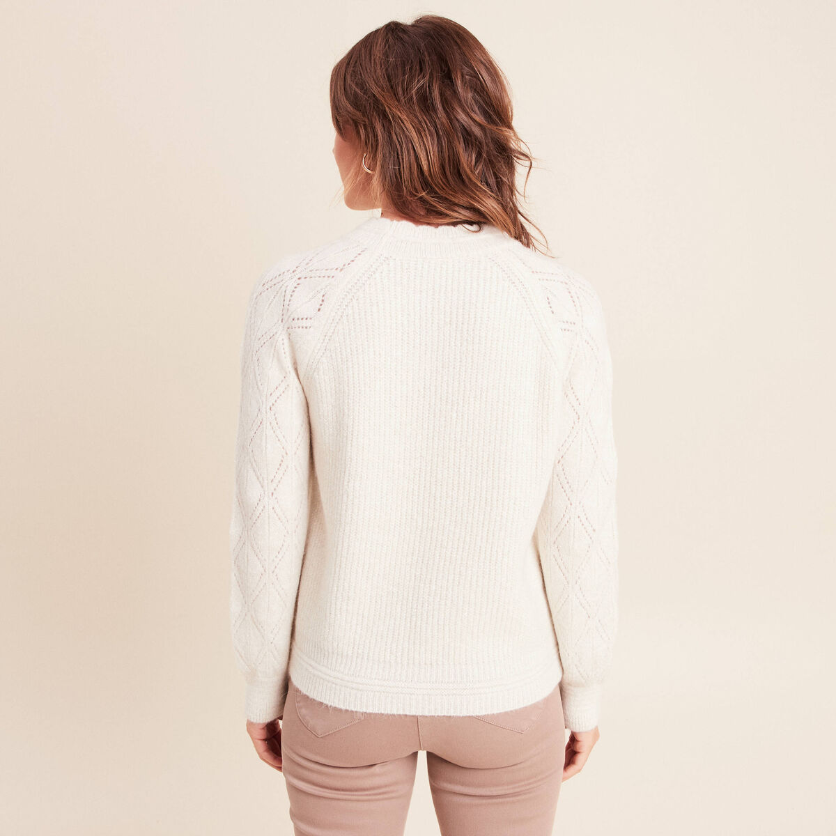 Pull col montant manches longues ecru femme