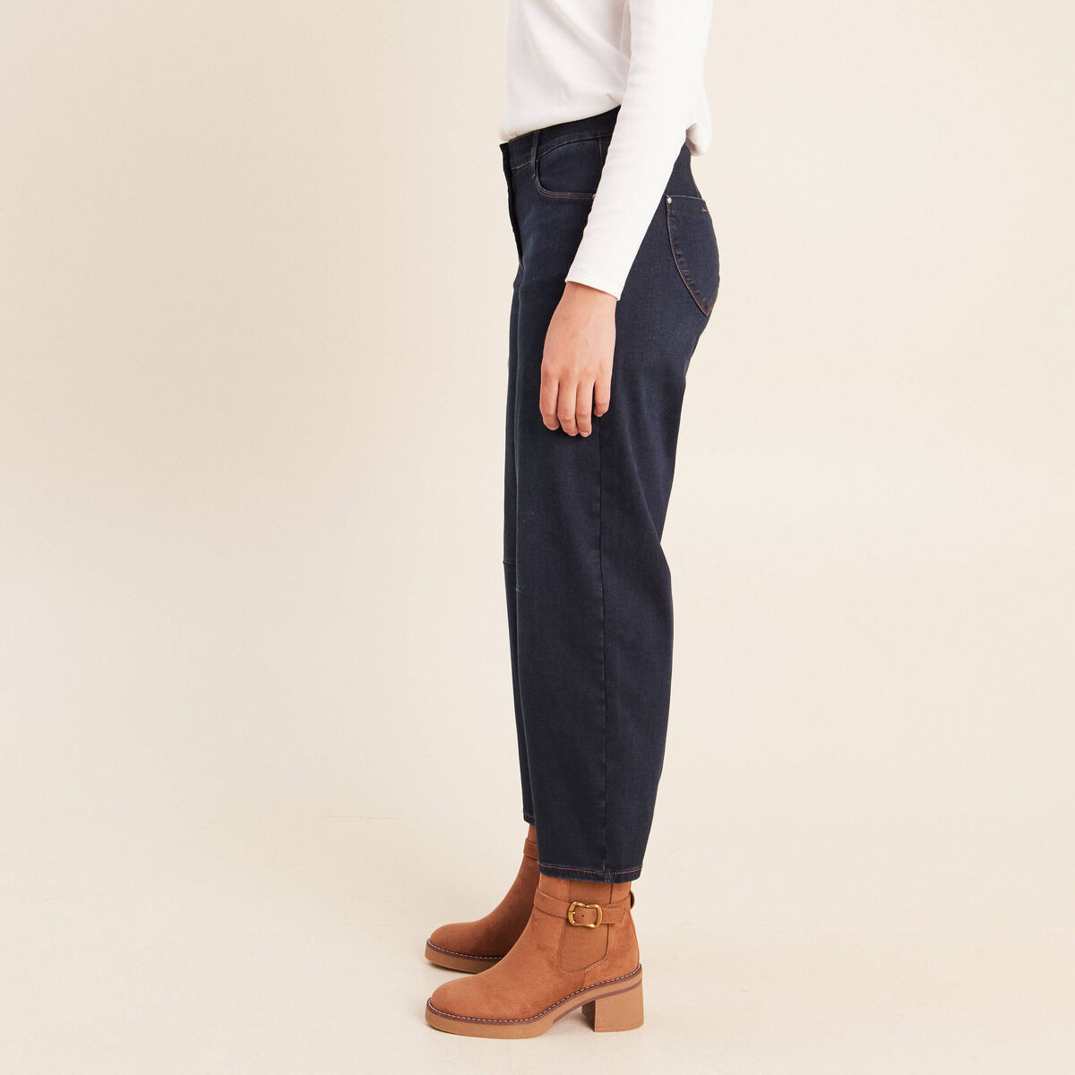 Pantalon magique coupe barrel l'Unique denim blue black femme
