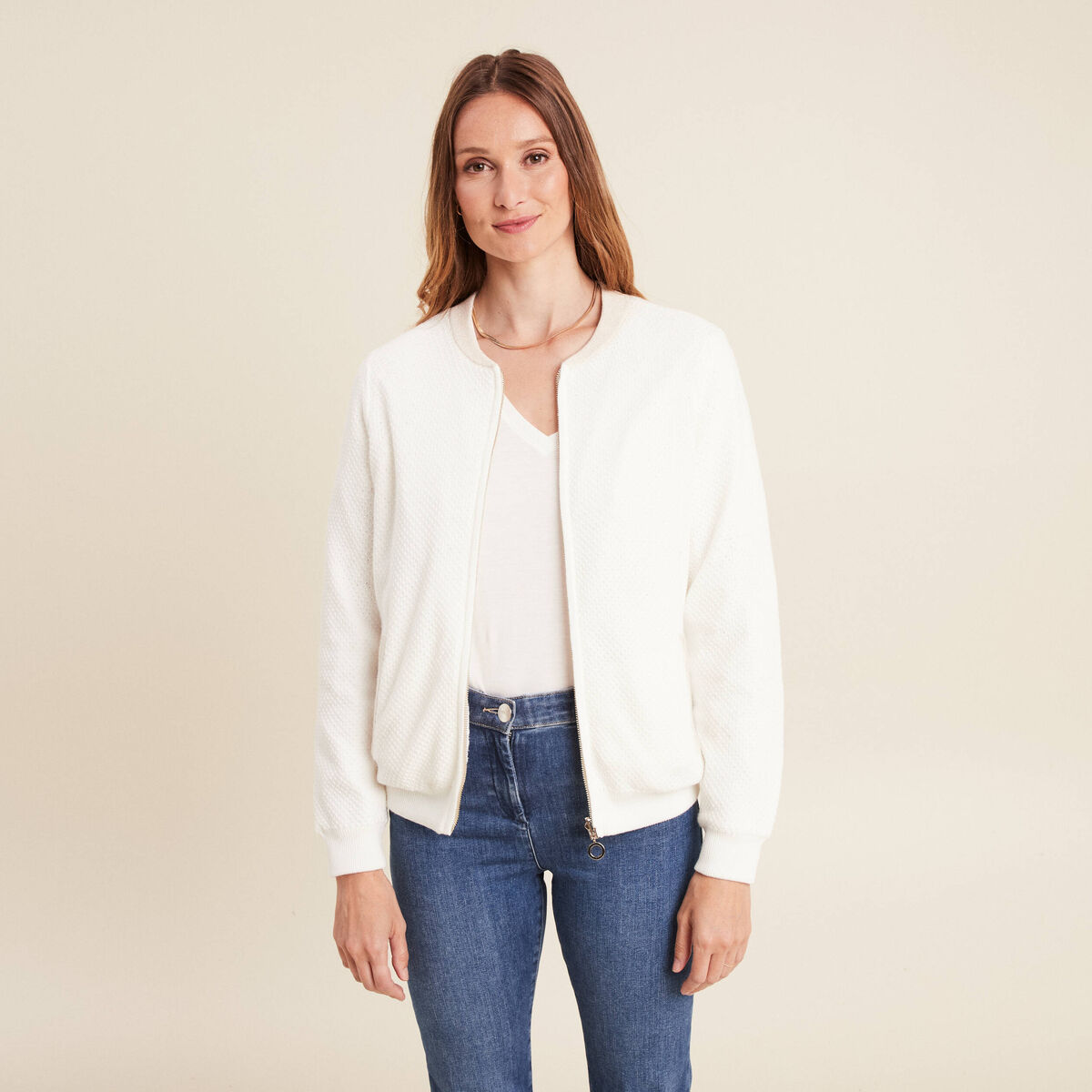 Gilet r&eacute;versible brod&eacute;e ecru femme