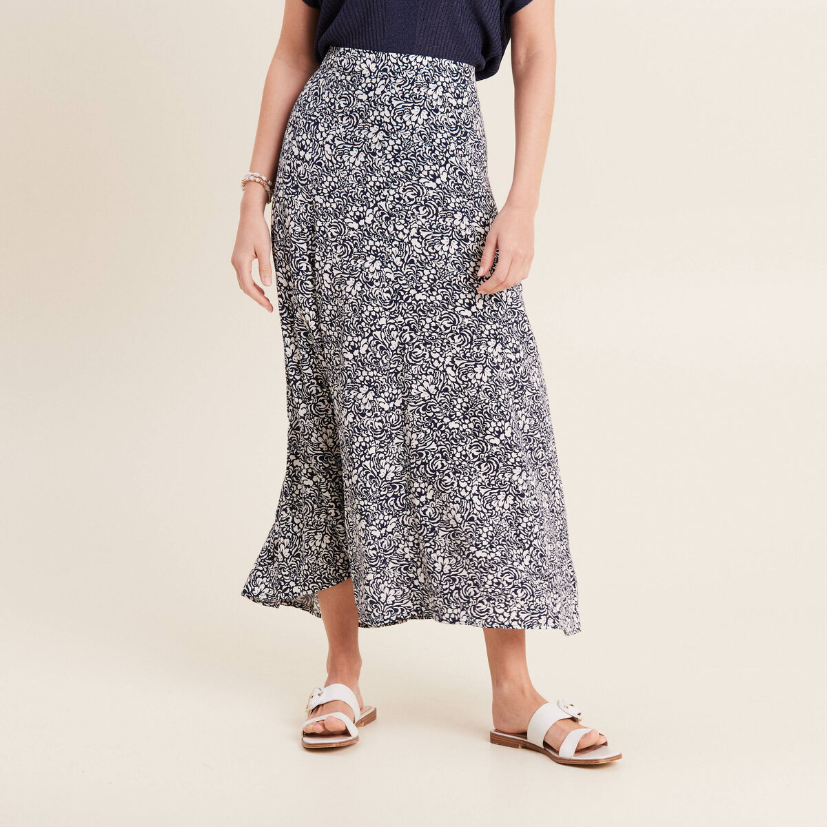 Jupe longue évasée bleu femme
