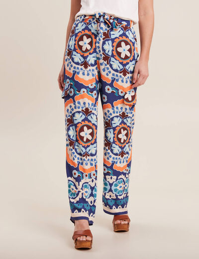 Pantalon large fluide bleu femme