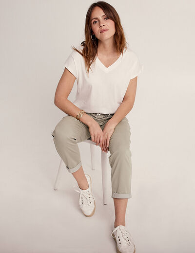 Pantalon coupe droite à coulisse vert clair femme