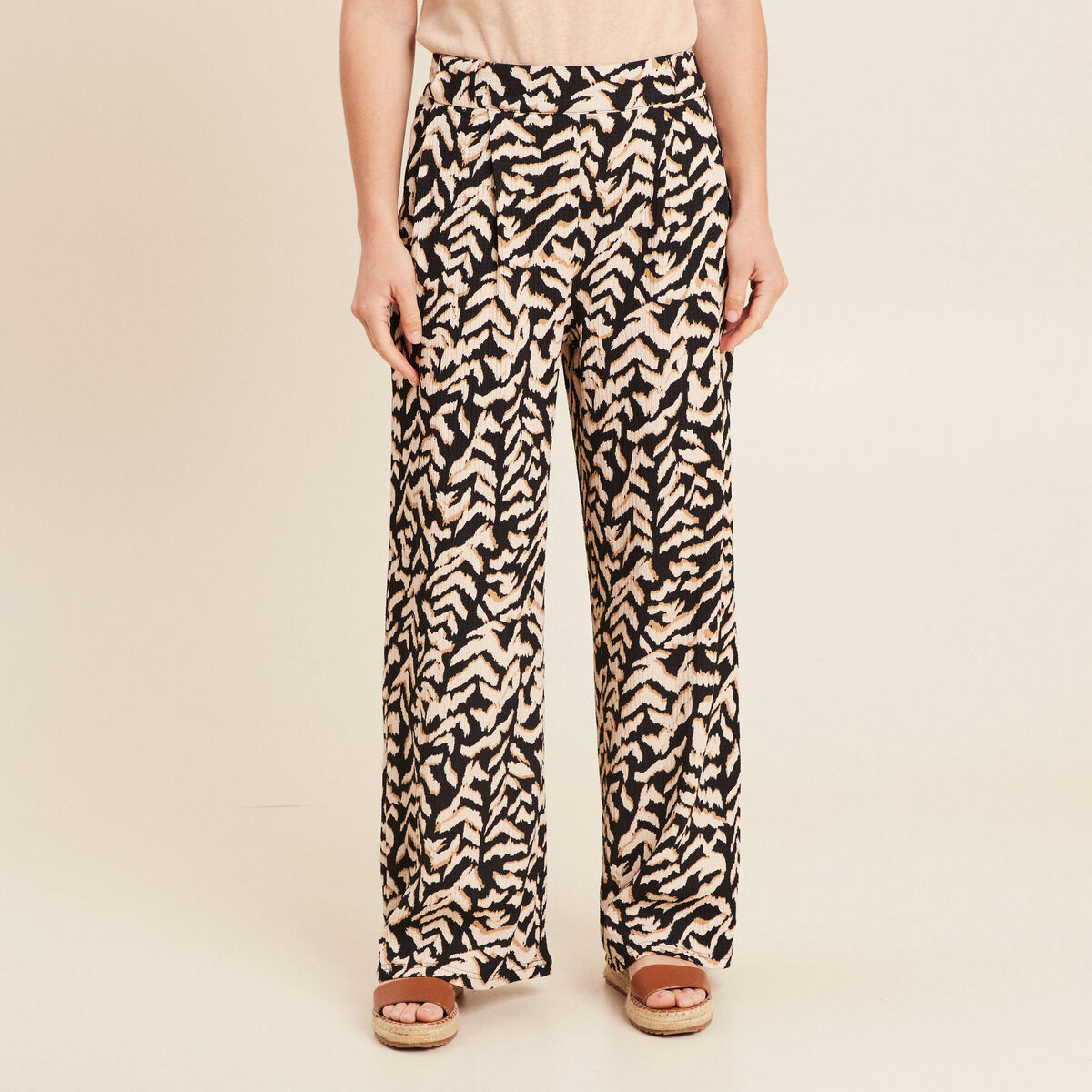 Pantalon coupe large taille haute noir femme