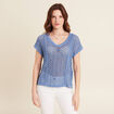 Pull manches courtes ajouré bleu ciel femme