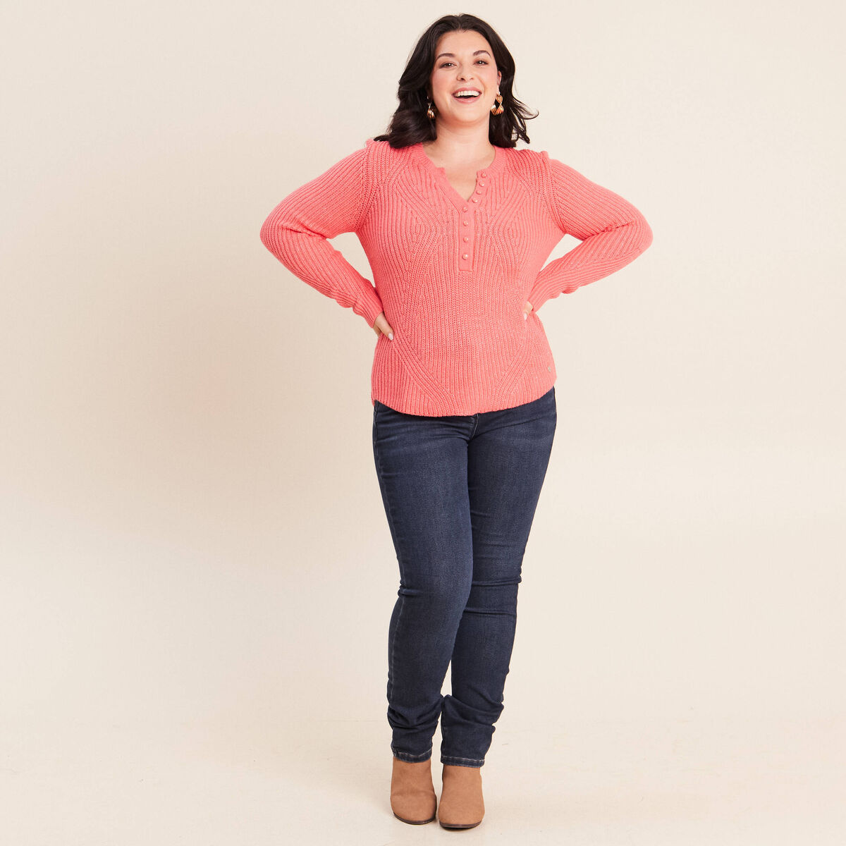Pull manches longues rose framboise femme
