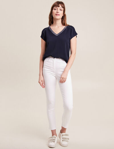 Pantalon léger taille haute 7/8ème blanc femme