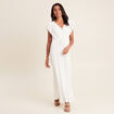 Robe longue évasée à volants ecru femme