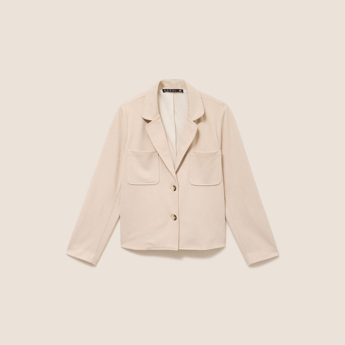 Veste droite col tailleur doubl&eacute;e sable femme