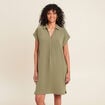 Robe droite col en V vert kaki femme
