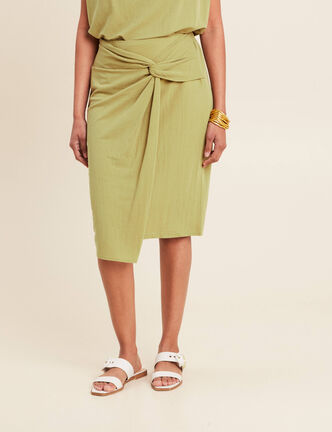 Jupe droite effet portefeuille vert olive femme