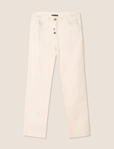 Pantalon jean taille basculée ivoire femme