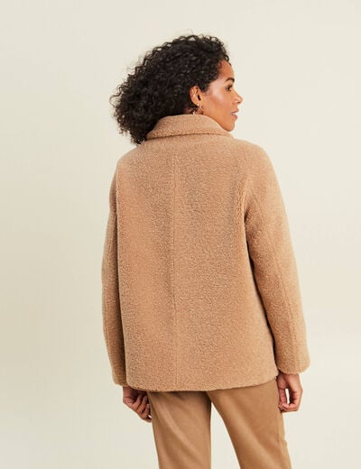 Manteau droit effet mouton beige femme