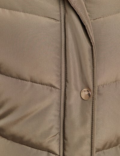 Doudoune d&eacute;perlante longue &agrave; capuche vert kaki femme