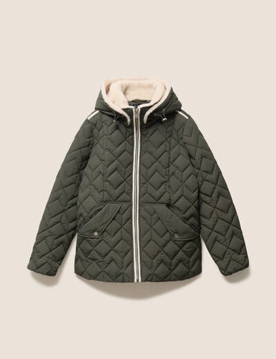 Doudoune doubl&eacute;e avec capuche vert kaki femme