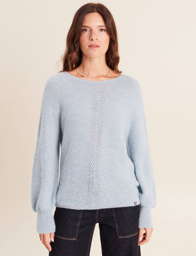 Pull droit col rond manches longues bleu canard femme