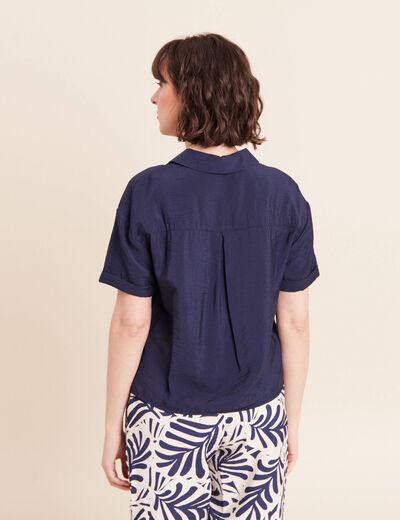 Chemise ample courte &agrave; manches courtes bleu marine femme