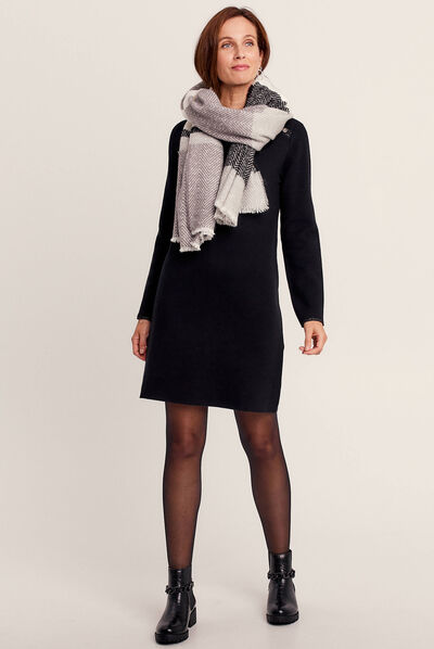 Robe pull droite col montant noir femme