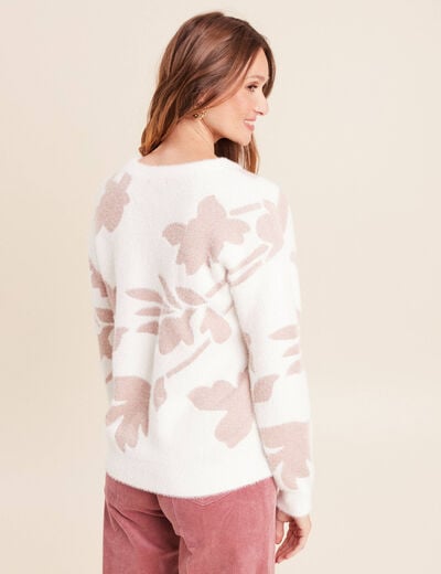 Pull col rond manches longues beige femme