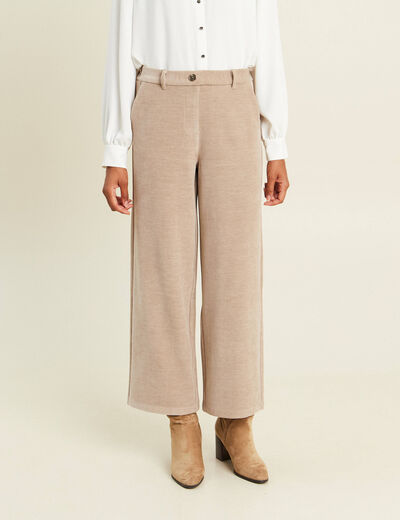 Pantalon loose en velours beige femme