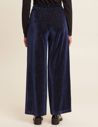 Pantalon large velours bleu fonc&eacute; femme