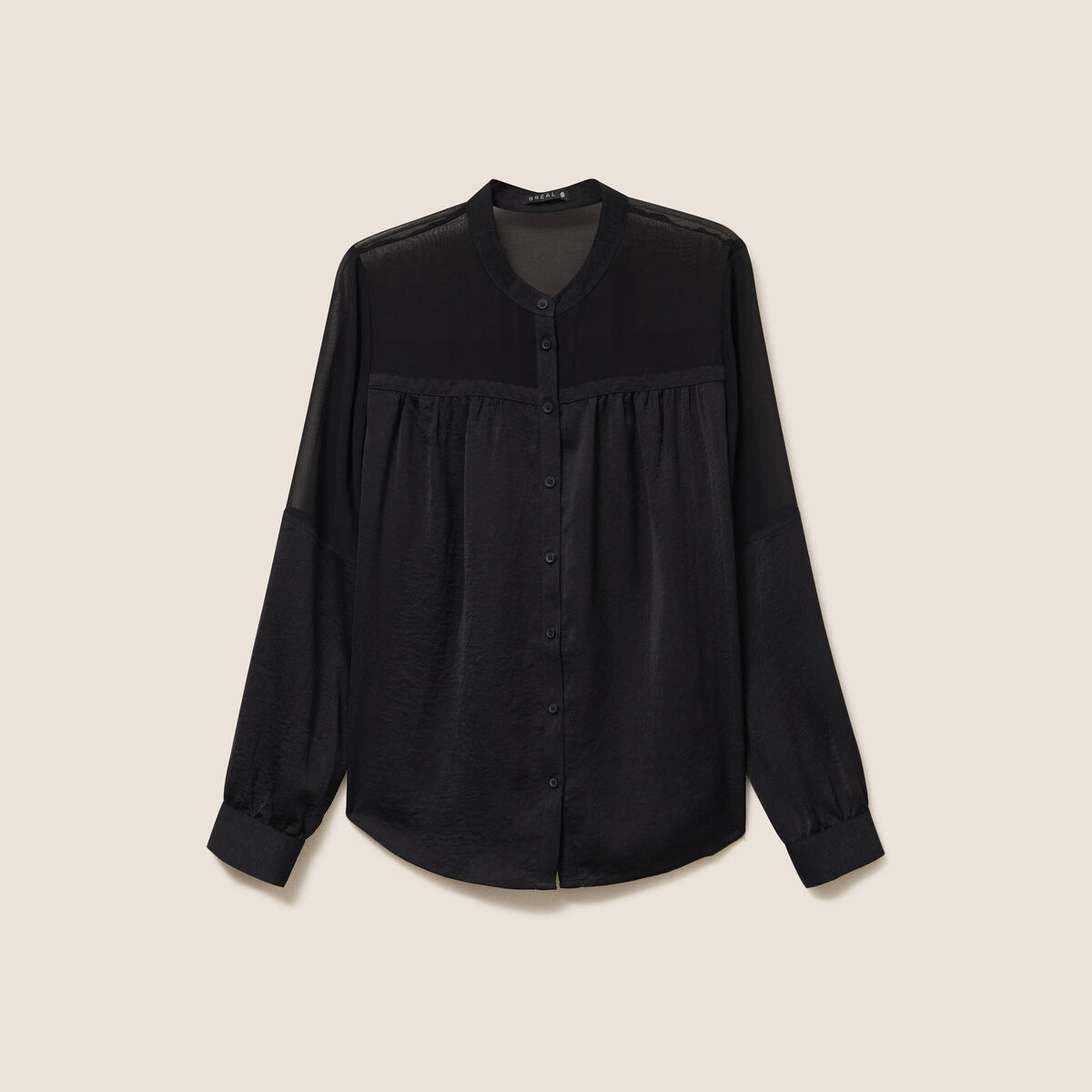 Chemise ample satin&eacute;e manches longues noir femme
