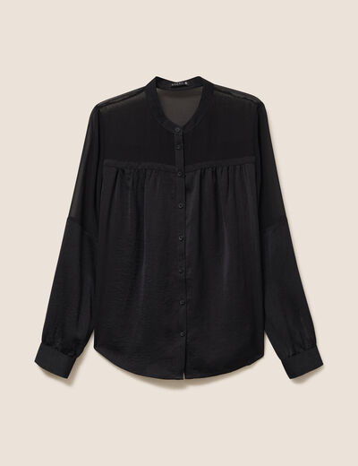 Chemise ample satin&eacute;e manches longues noir femme
