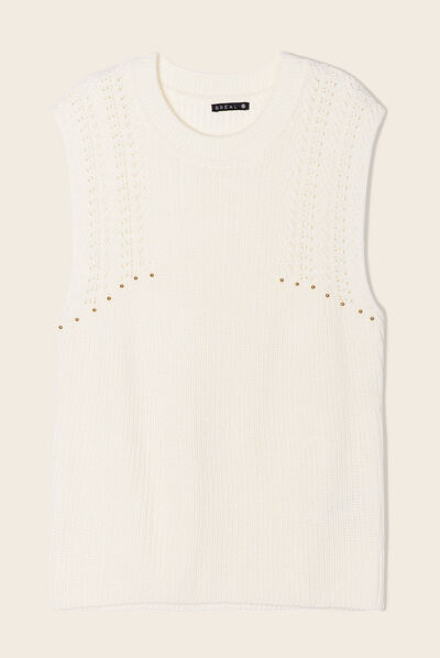Pull sans manches clous ivoire femme
