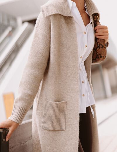 Gilet manches longues avec poches creme femme