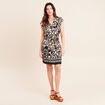 Robe droite courte col V manches courtes noir femme