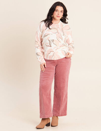 Pantalon large velours c&ocirc;tel&eacute; rose framboise femme