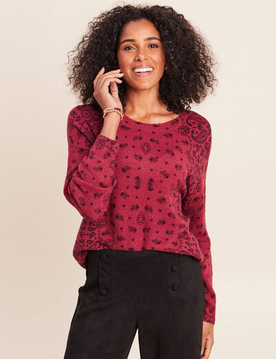 Pull col rond bordeaux femme