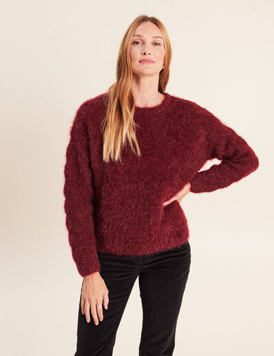 Pull ajour&eacute; col rond bordeaux femme