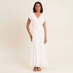 Robe longue évasée à volants ecru femme