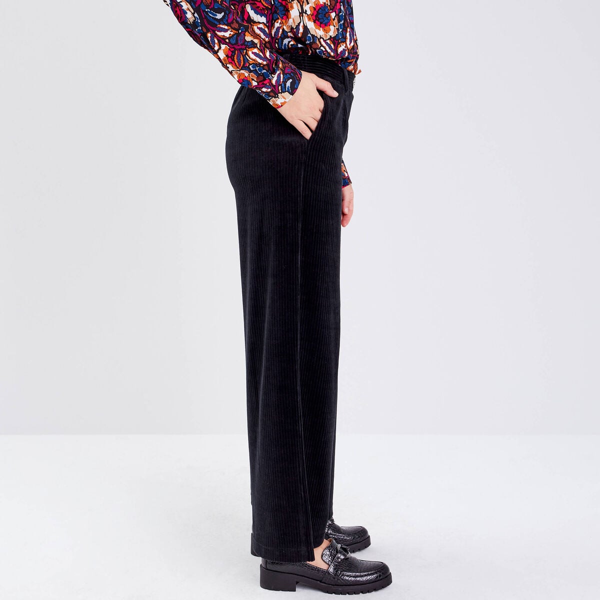 Pantalon large velours noir femme