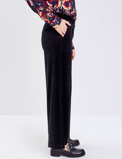 Pantalon large velours noir femme
