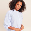 Chemise col montant manches 3/4 bleu femme