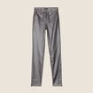 Pantalon ajust&eacute; enduit &agrave; pont couleur argent femme