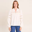 Blouse boh&egrave;me maille cr&ecirc;p&eacute;e ecru femme