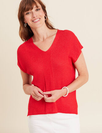 Pull &agrave; manches courtes rouge femme