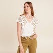 T-shirt droit col V manches courtes ecru femme