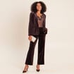 Pantalon large taille haute marron fonc&eacute; femme