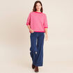 Pull droit col rond manches 3/4 rose femme