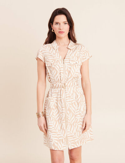 Robe droite zipp&eacute;e beige femme